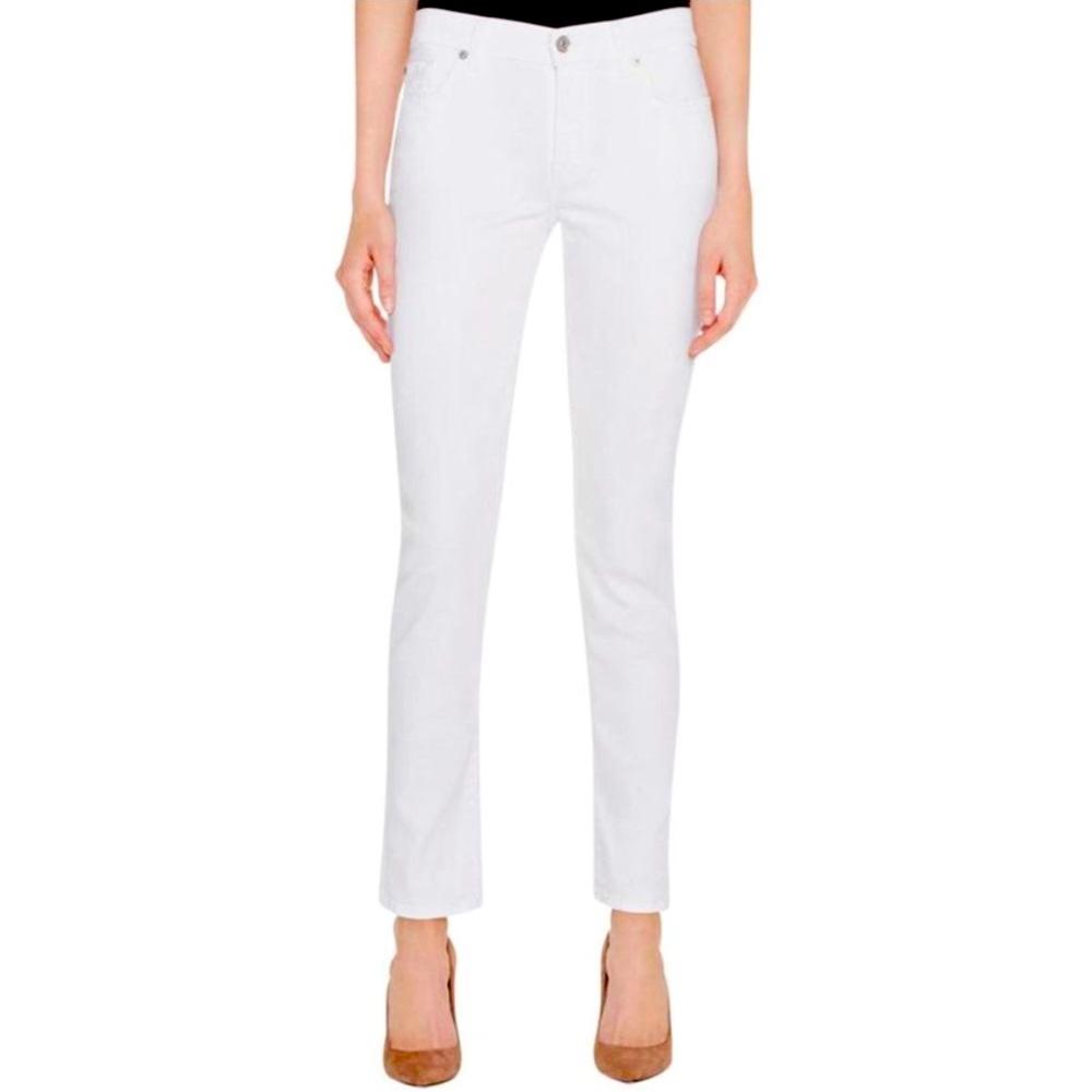 7 For All Mankind Womens White Skinny Slim Fit Mid-Rise Cigarette Jeans NWT